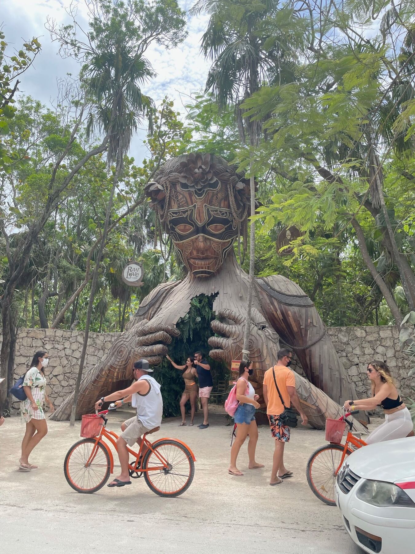 A traveler diving into a limestone cenote surrounded by tropical greenery